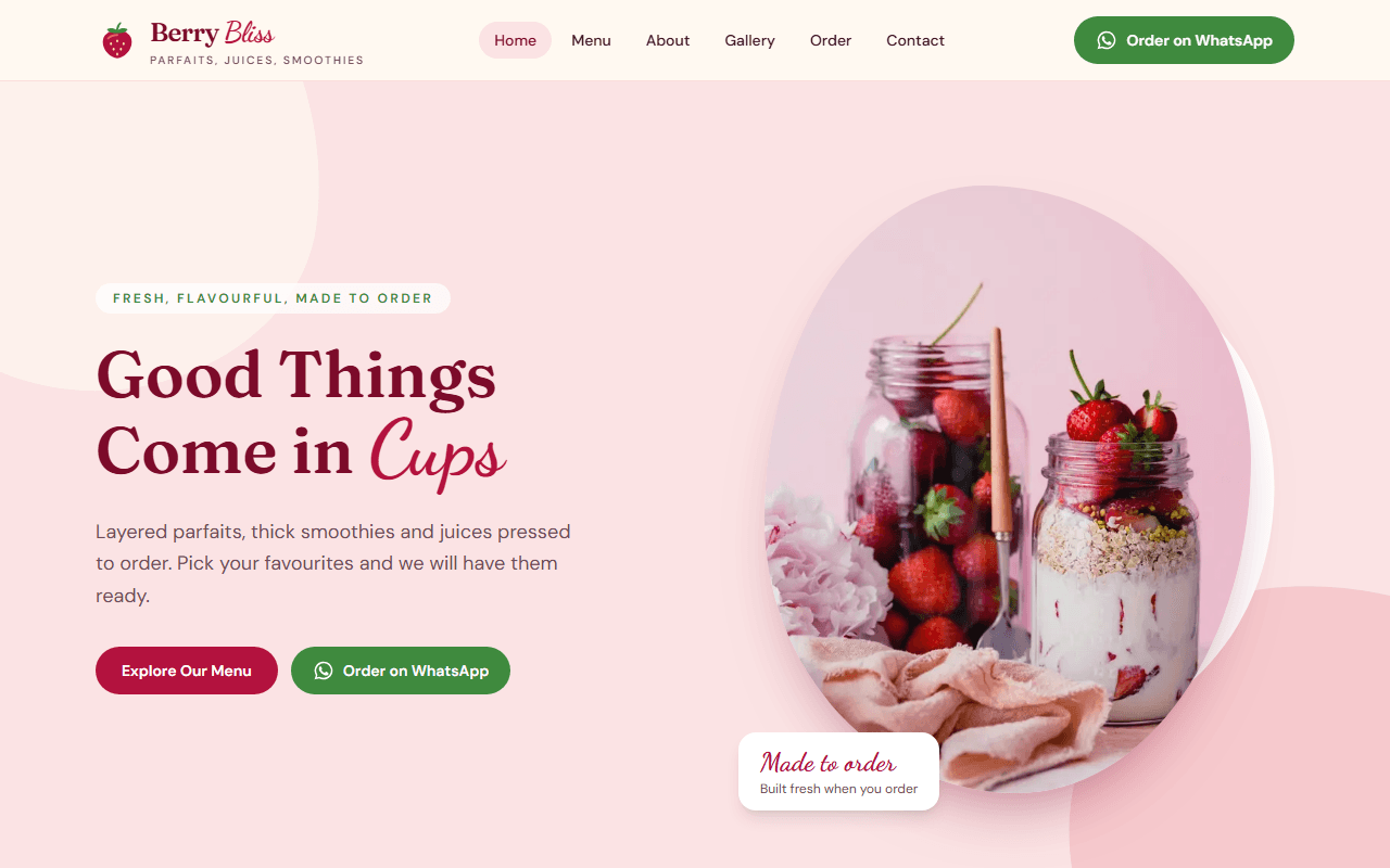 Home page of the Berry Bliss concept site